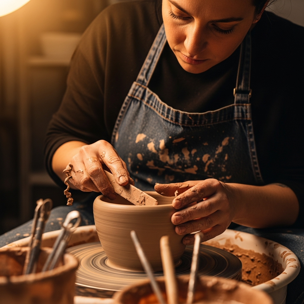 Сглаживание краев глиняной чаши
